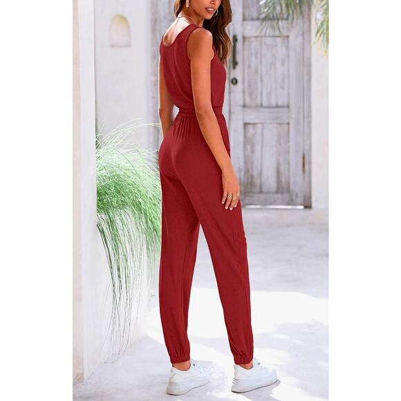 Ribbed knit jumpsuit jogger, romper, red size XL 16/18 NEW - Picture 2 of 16
